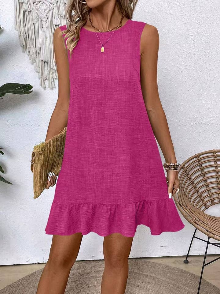 Lily Clothing - Wholesale Dress - Women's - Casual tank solid color dress with lace ruffles3