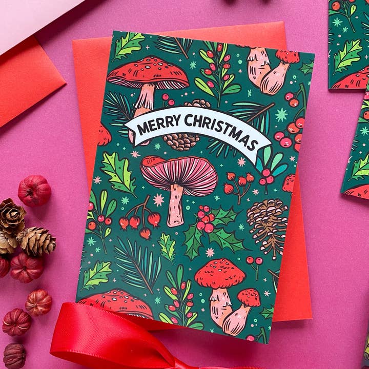 Stacey McEvoy Caunt - Wholesale Christmas Card - Green Mushroom Christmas Card2