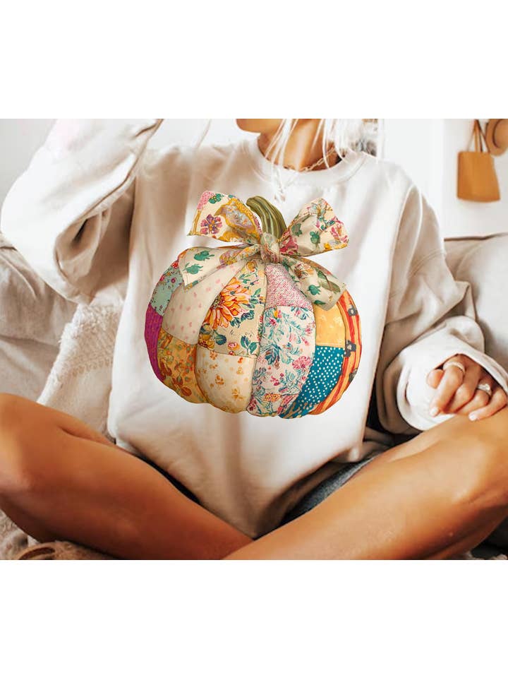 NVC Ecommerce LLC - Wholesale T-Shirt (Graphic) - Women's - Patchwork Pumpkin Shirt, Fall Floral Pumpkin Sweatshirt