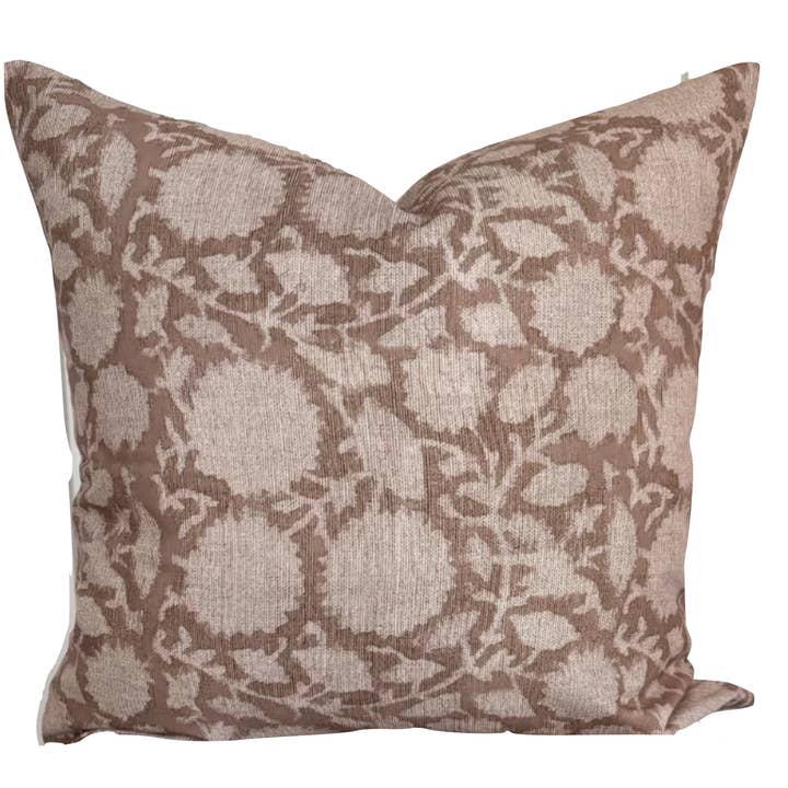 Cloth & Coast - Wholesale Throw Pillow Cover - Brown Floral Handblock Pillow Cover | Brown Neutral Tan |