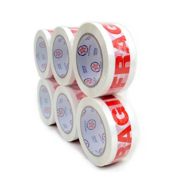 6-Rolls Fragile Packing Tape 2" Wide for wholesale by Selini New York
