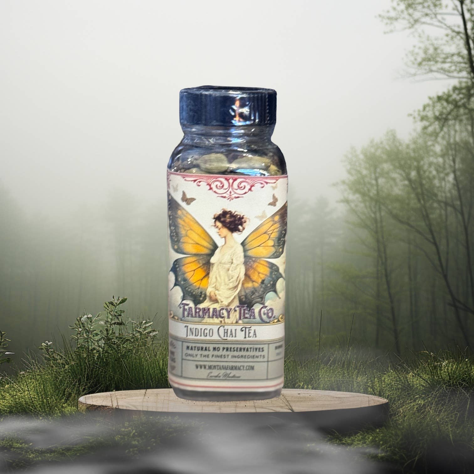 Montana Farmacy - Wholesale Loose Tea - Indigo Chai dark and deep Tea in a glass jar