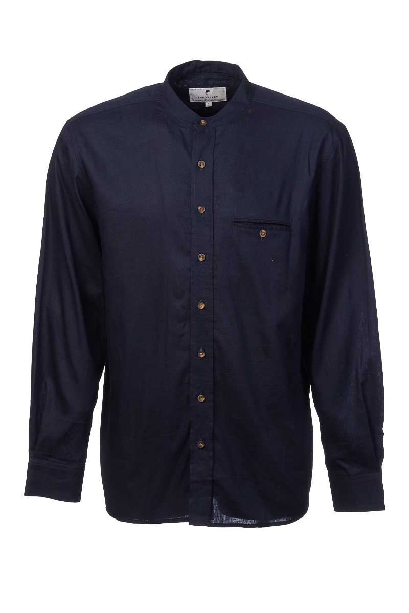 Lee Valley Ireland – wholesale Buttoned-down shirt – Unisex – Irish Collarless Linen Grandad Shirt LN9 Navy9