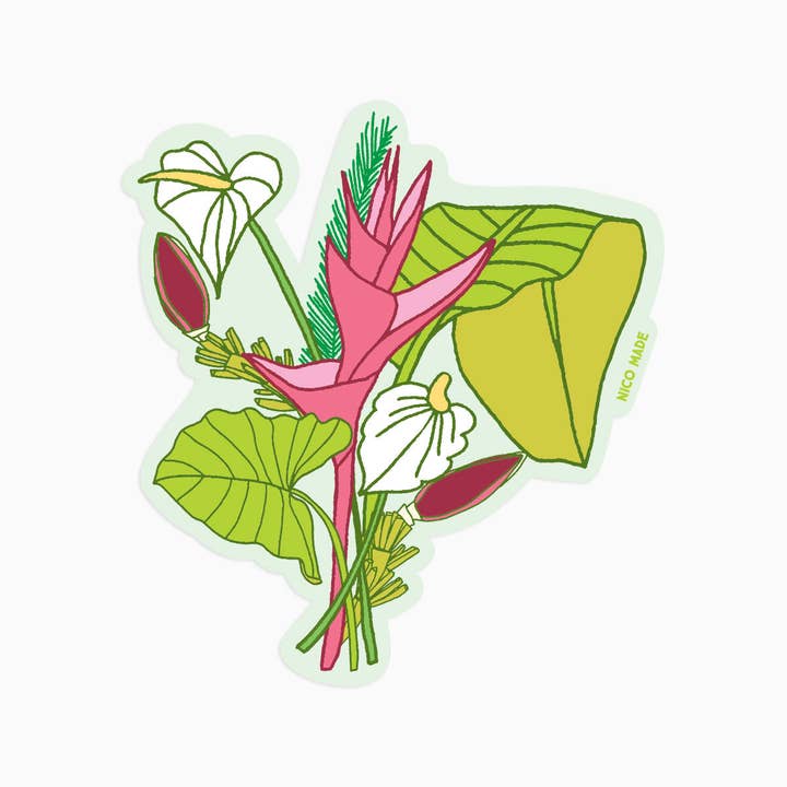 Gabi Bouquet (Green Banana & Heliconia) • Sticker for wholesale by Nico Made by Nicole Ferrara