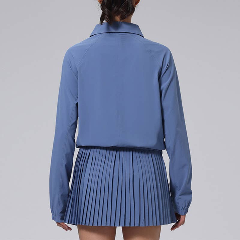 WONDERXFANS - Wholesale Trainingsjack - Dames - UV-beschermende polokraag lange mouwen tennisjack.1