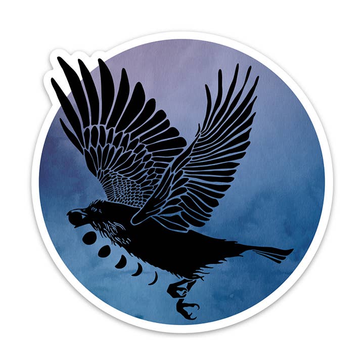Autocollant Raven & Moon Phases : fond de ciel nocturne aquarelle pour la vente par Bough & Antler Northwest Goods
