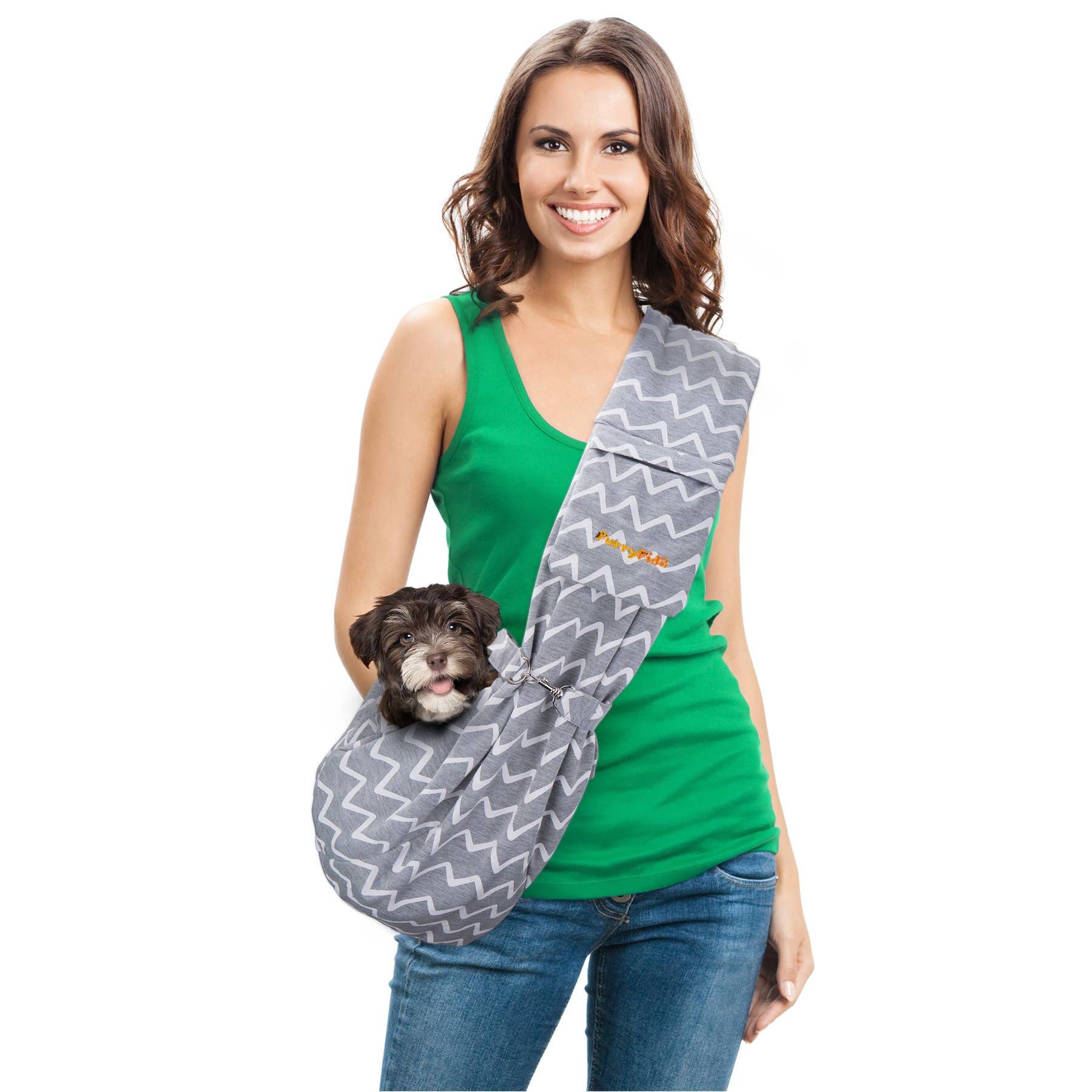 Furry Fido Pet Supplies - Wholesale Pet Carrier - Cat/Dog - Furry Fido Chevron Grey Adjustable Pocket Pet Sling1