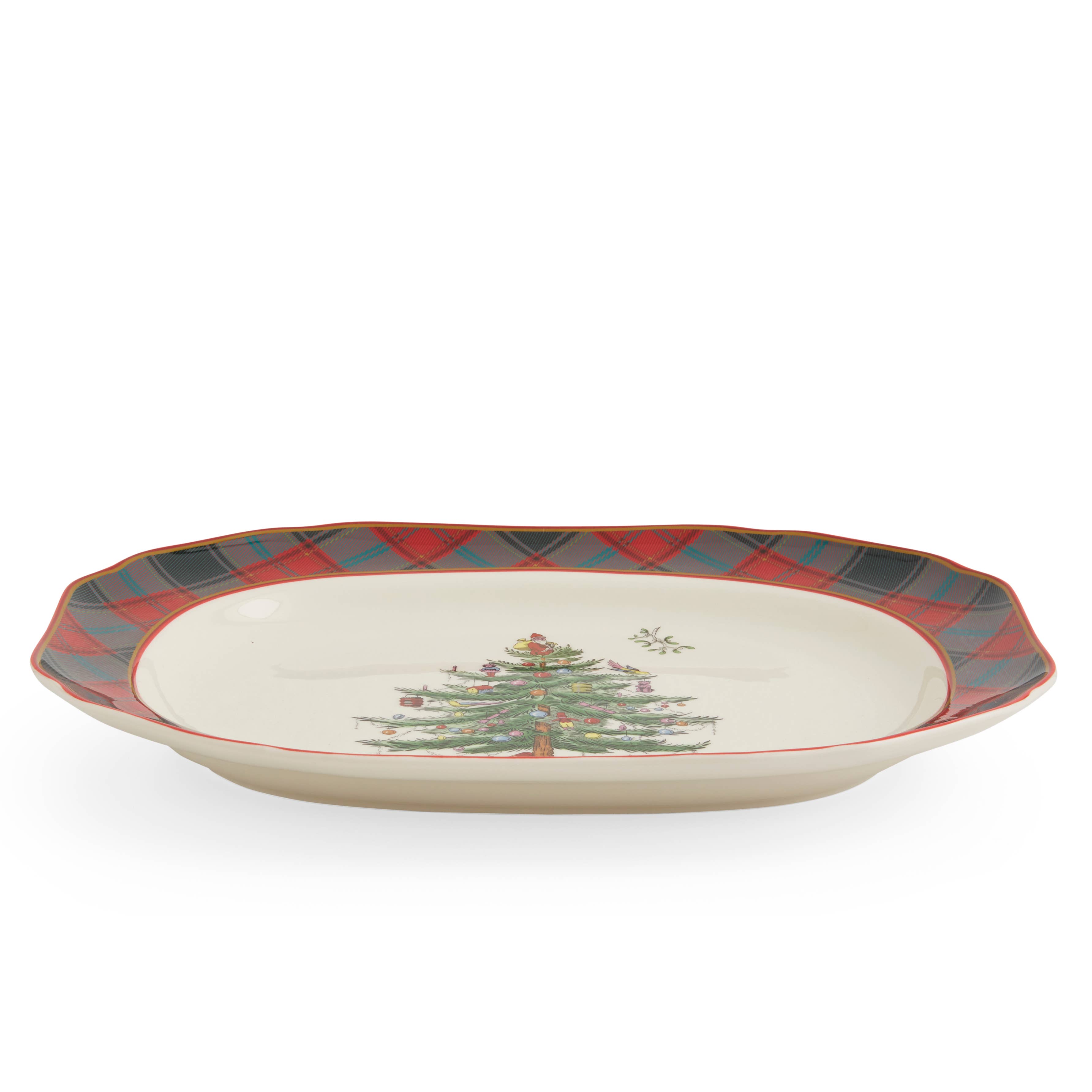 Portmeirion, Spode, Pimpernel, Nacthmann, Wrendale Designs - Wholesale Platter - Christmas Tree Tartan Rectangular Platter 14"2