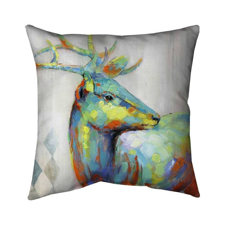 Coussin Cerf Bleu | Décor Maison Cerf Abstrait à Taches de Couleur pour la vente par BEGIN HOME DECOR