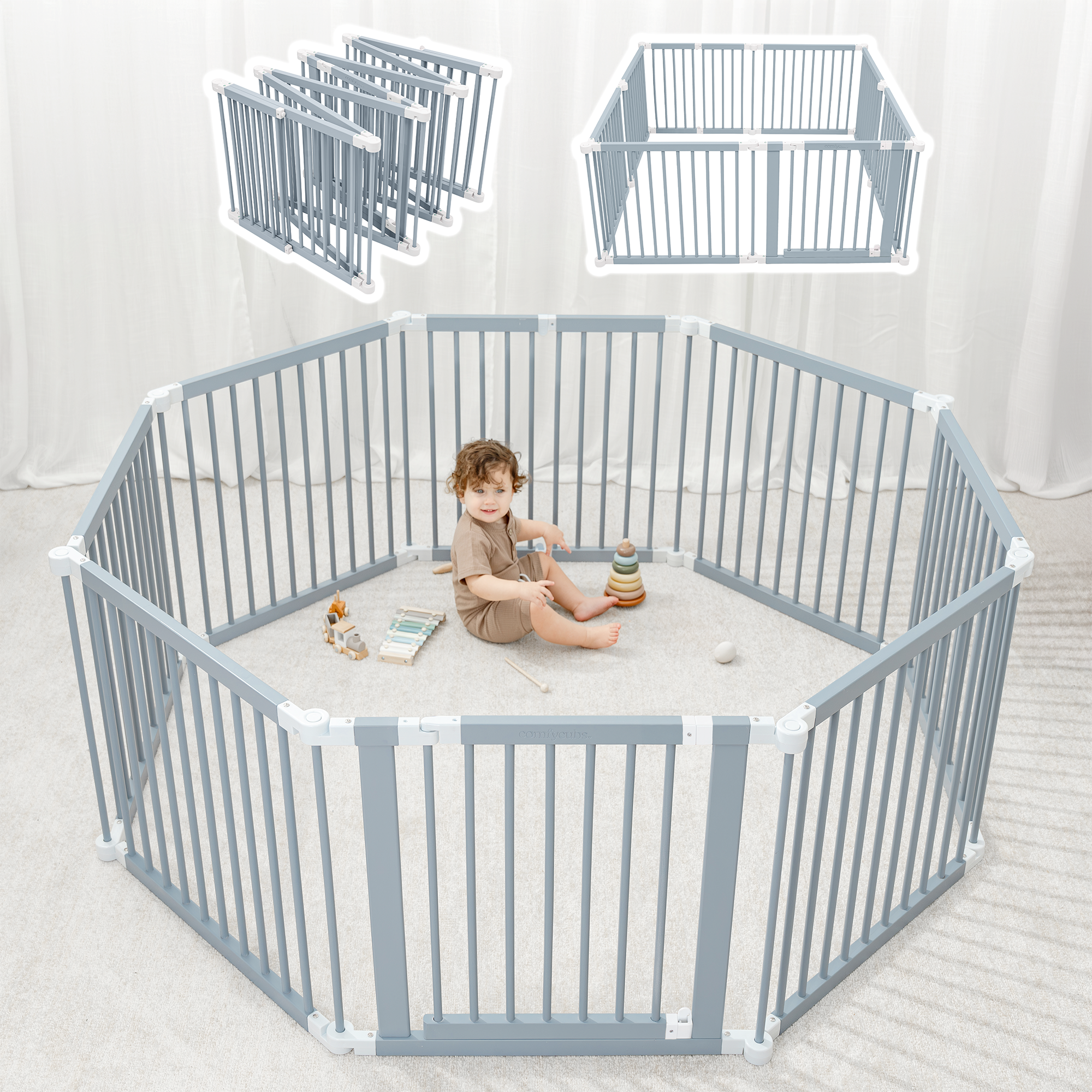 Comfy Cubs - Vendita all'ingrosso Tappetino da gioco - Bambini e neonati - Cancelletto per Bambini - Recinto Pieghevole in Legno di Pino di Comfy Cubs22