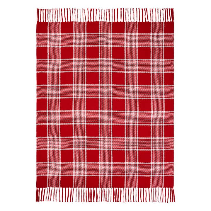 VHC Brands - Wholesale Throw Blanket - Eston Red White Plaid Woven Throw 50x60