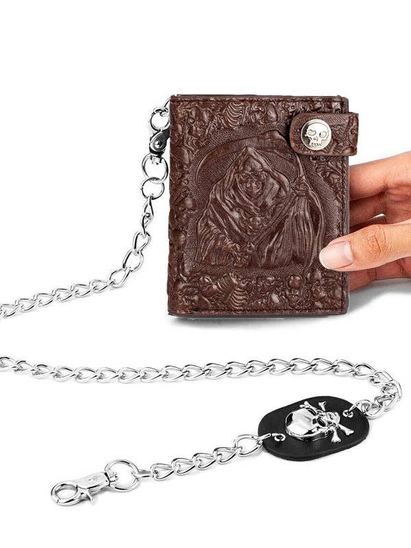 Tourtiwi - Vendita all'ingrosso Portafogli - Donna - Portafoglio a catena antifurto con teschio punk del Tristo Mietitore6