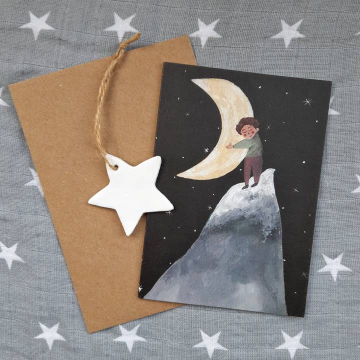 Hug the Moon Greetings Card for wholesale by LYDIAMAE