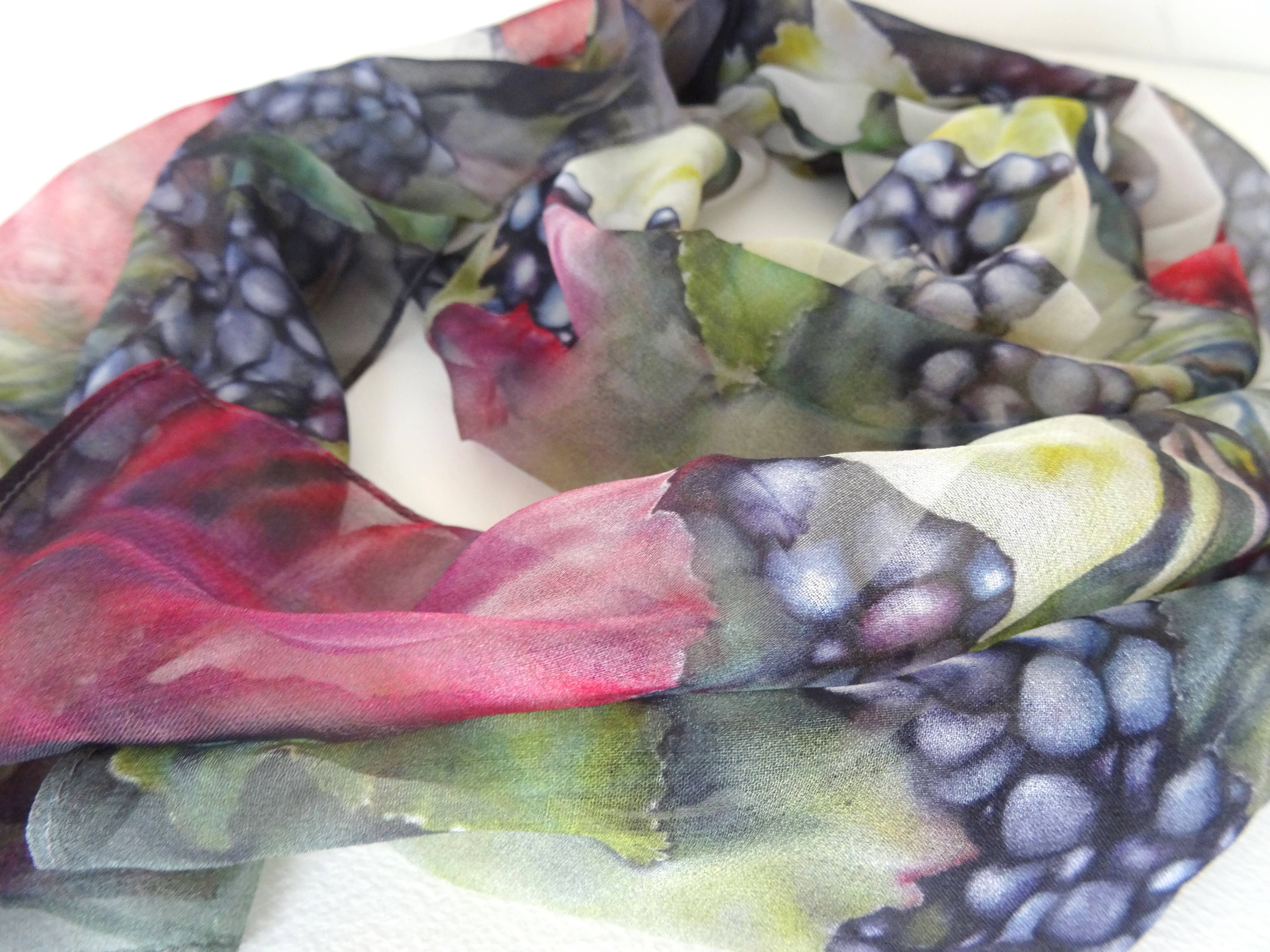 Silk Squirrel – Cachecol - Mulher por atacado – Lenço de seda Winery Art - Lenço transparente Spring Vineyard para ela3