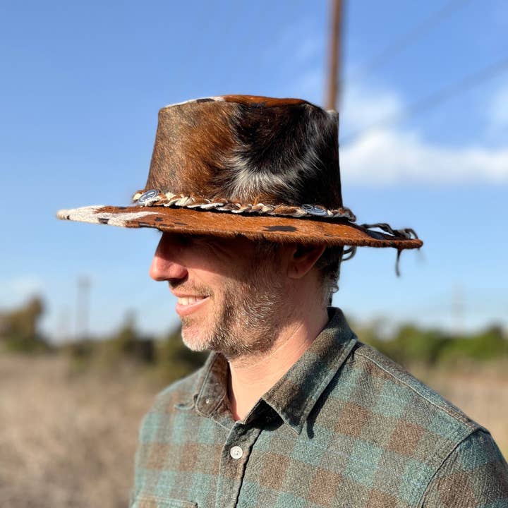 Baja Leather - Wholesale Cowboy Hat - Unisex - Cowhide Rancher Cowboy Hat - White / Multi1