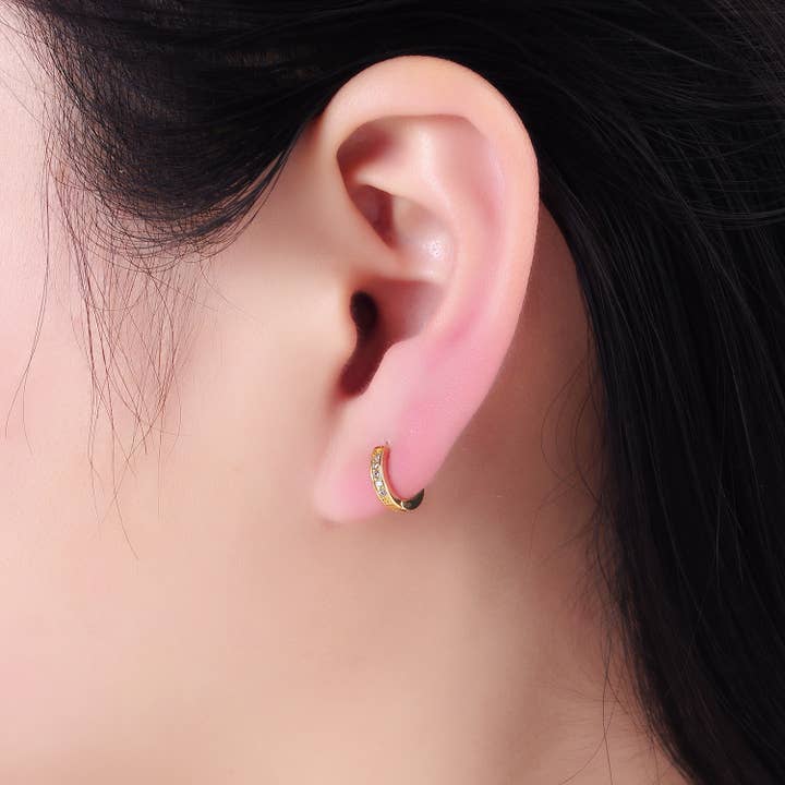 Aim Eternal - Wholesale Huggie Earrings - 14K Gold Filled 10mm CZ Lined Cartilage Huggie Earrings