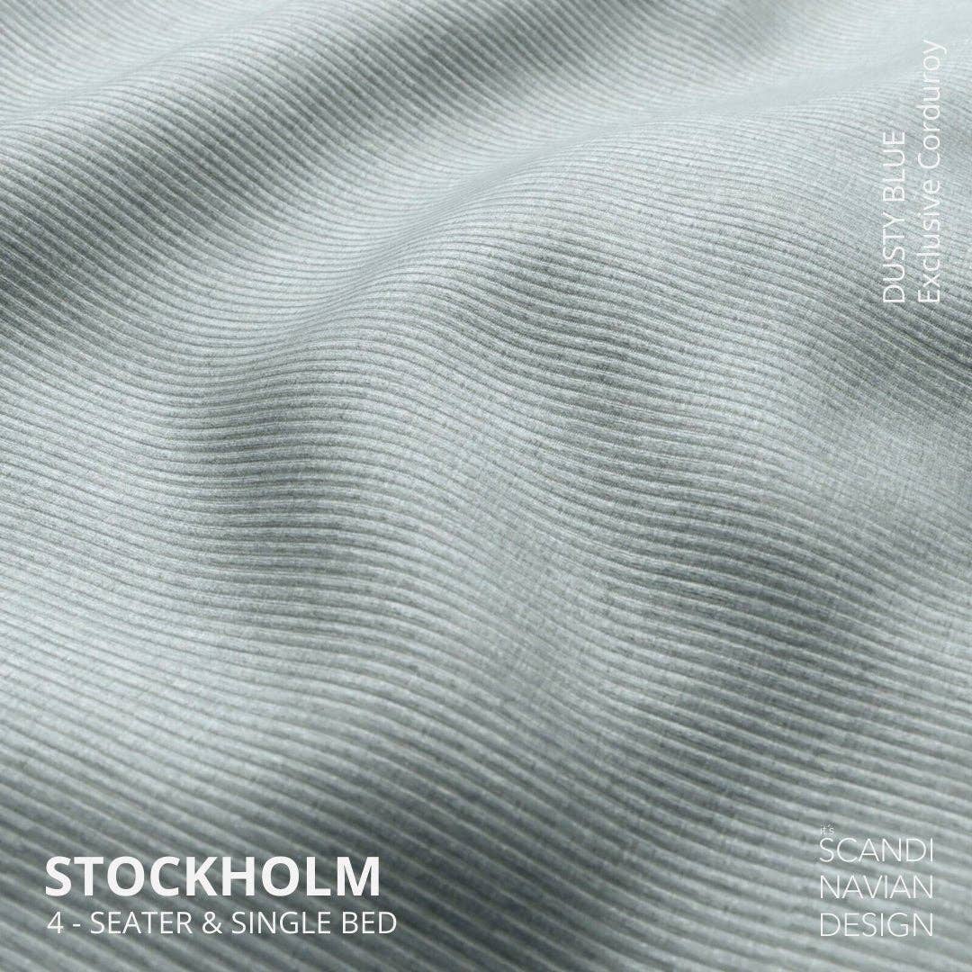 Stockholm 4-seater sofa/single bed Exclusive Corduroy, Dusty Blue removable & washable cover for wholesale on Faire2