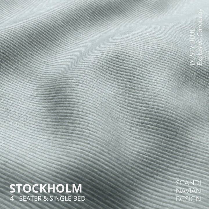 Stockholm 4-seater sofa/single bed Exclusive Corduroy, Dusty Blue removable & washable cover for wholesale on Faire2