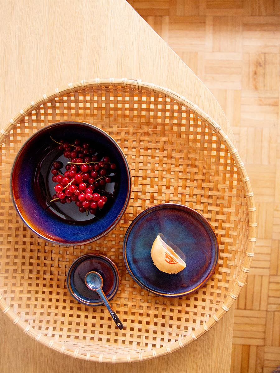 rivêt - L'Indochineur – Engroshandel Skål – Sæt med 4 store Hoa Bien skåle i blå okker1