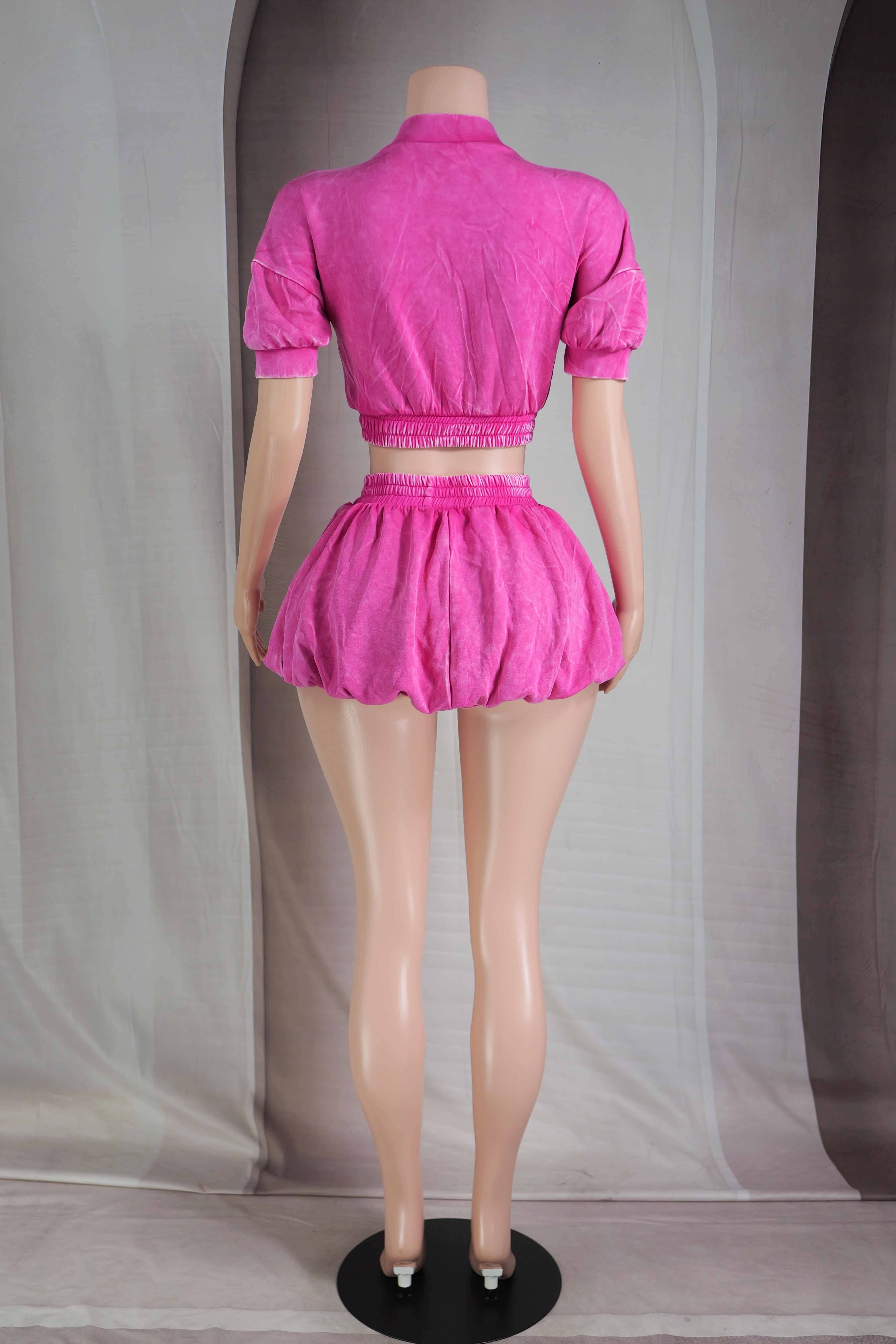 Dalia Studio – wholesale Top & skirt set – Women's – MINERAL WASH SHORT BOMBER & BUBBLE SKORT SET2