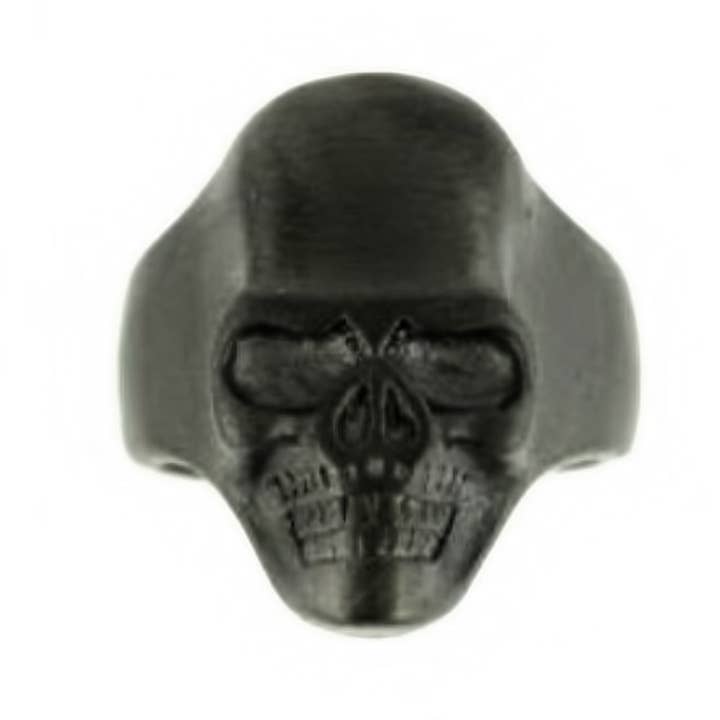 SK2275 Gents Brushed GUNMETAL Skull Ring Stainless Steel Motorcycle Biker Ring Size 9-15 for wholesale by Heavy Metal Jewelry