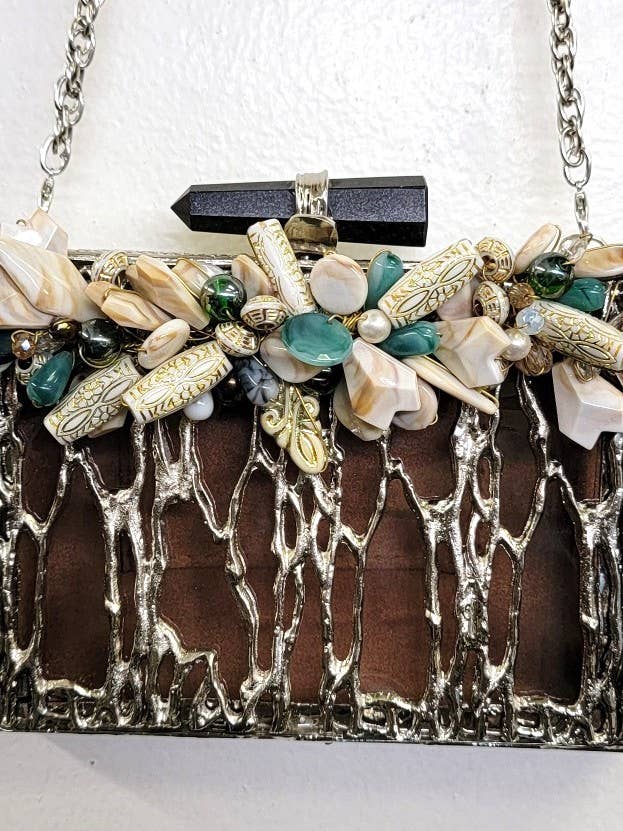 A Jeweled metal box clutch for wholesale by Ricki designs