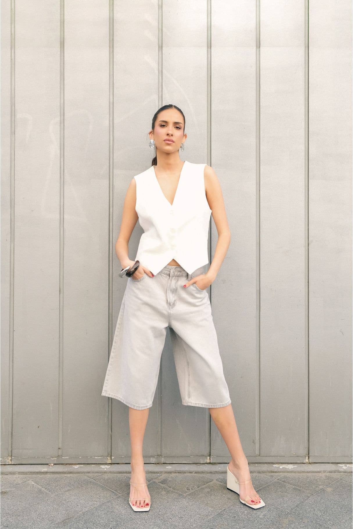 Grey OVERSIZE DENIM BERMUDA for wholesale on Faire