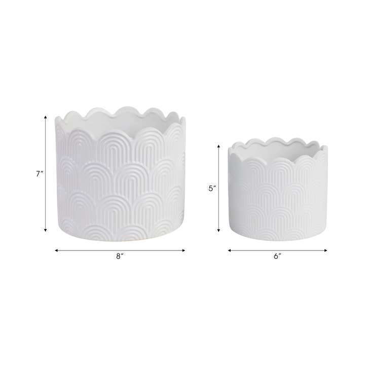 Sagebrook Home - Wholesale Plant Pot - 6/8 in. White Stoneware Arch Planters (Set of 2)