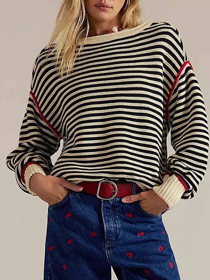 Casual Striped Crew Neck Long Sleeve Sweatshirt DP25E513 for wholesale by Dipped Shop