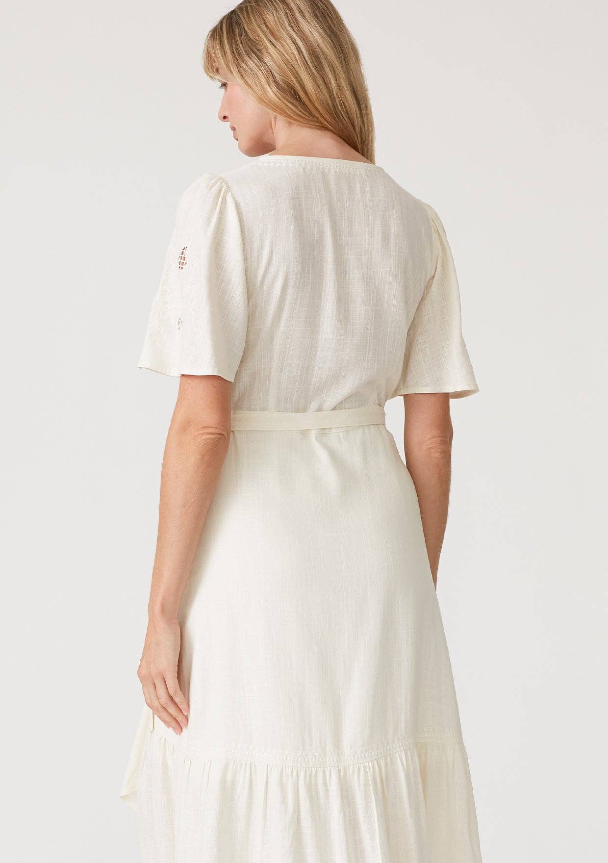 Lovestitch - Wholesale Dress - Women's - Cutout Embroidered Short Sleeve Midi Wrap Dress10