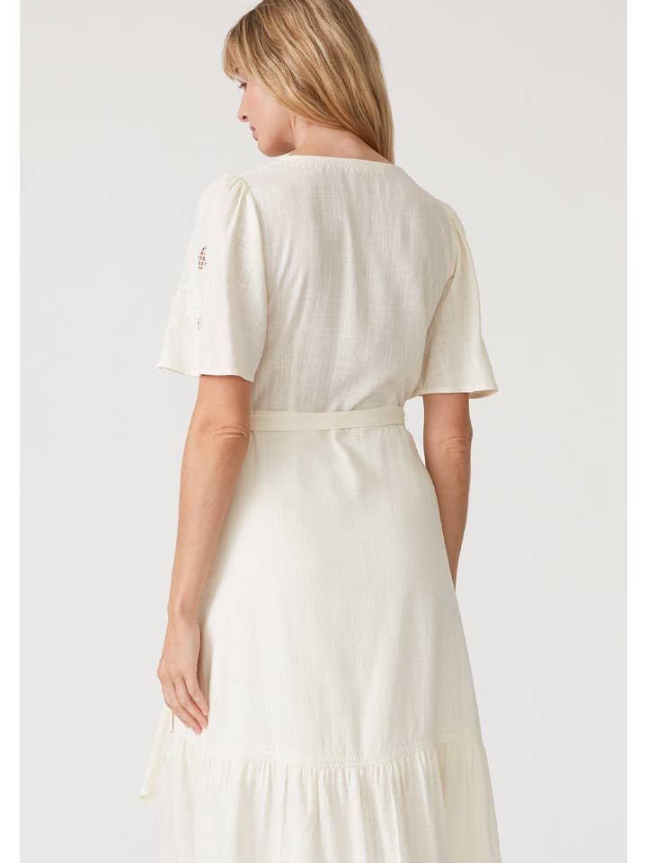 Lovestitch - Wholesale Dress - Women's - Cutout Embroidered Short Sleeve Midi Wrap Dress10