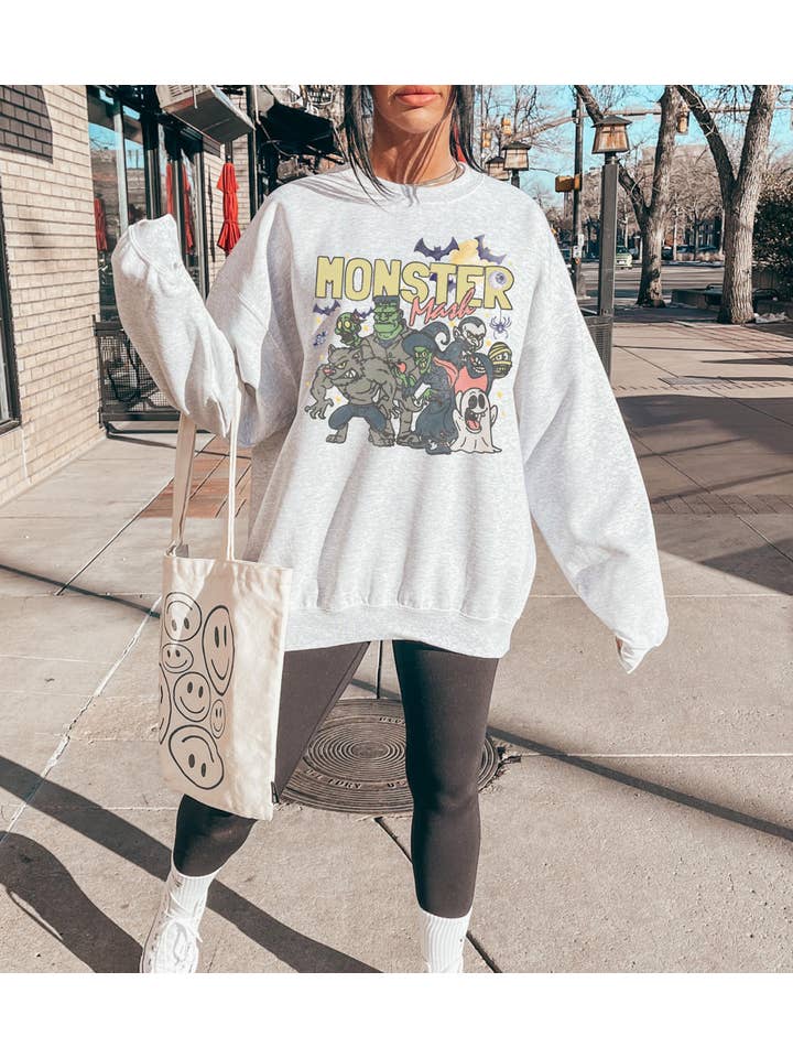 Monday Muse - Wholesale Graphic Sweatshirt - Women's - Retro 90's Monster Mash Crewneck Sweatshirt Y2k Halloween