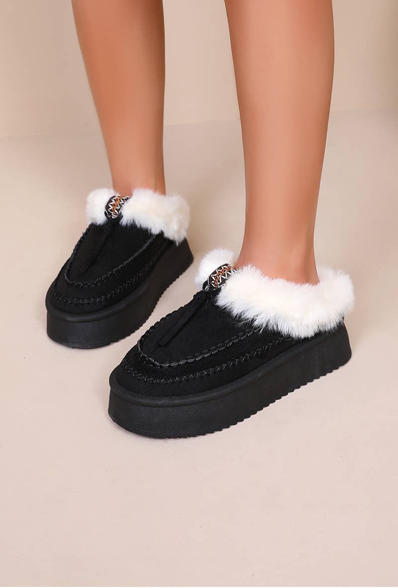 Joia Paris - Wholesale Mules - Women's - Fur-lined mules with thick sole and braided strap RU-2120