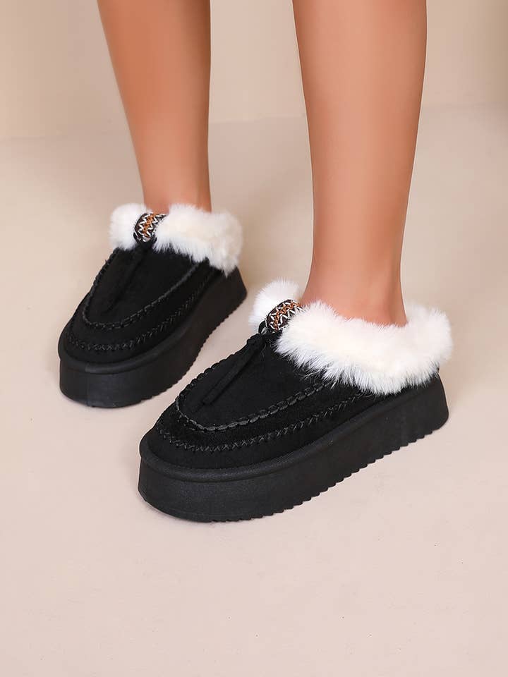 Joia Paris - Wholesale Mules - Women's - Fur-lined mules with thick sole and braided strap RU-2120