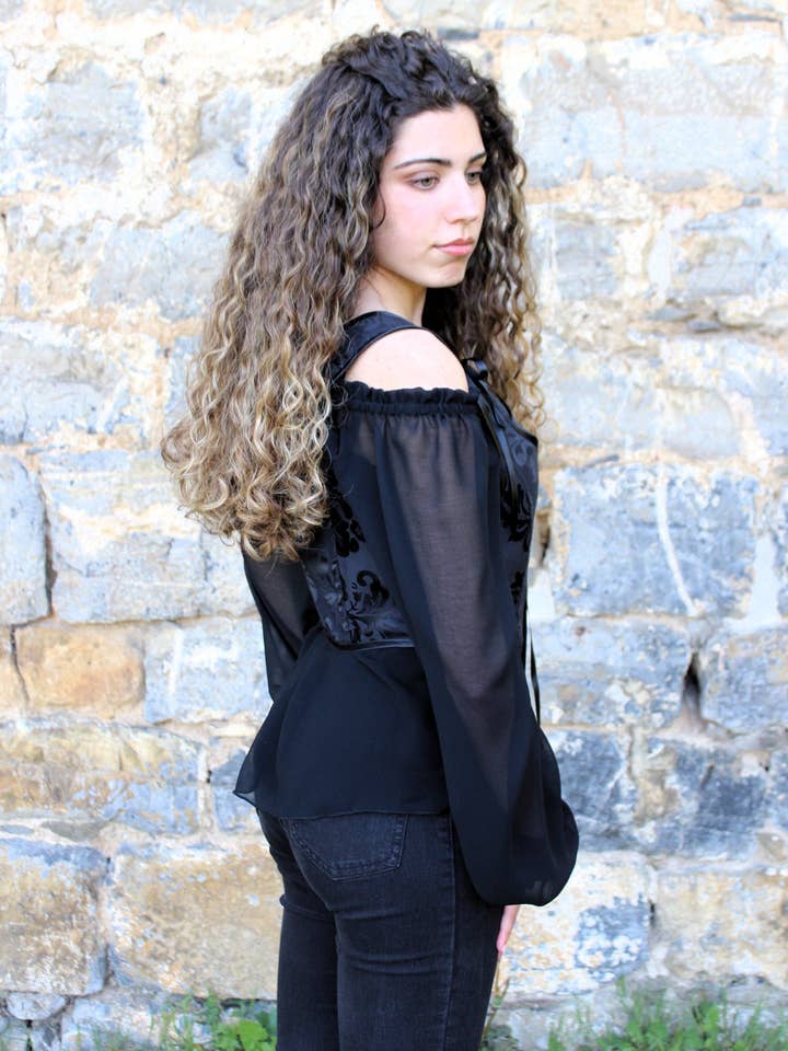 Haizea Arranz - Venta al por mayor Blusa - Mujer - Blusa renacentista de gasa negra