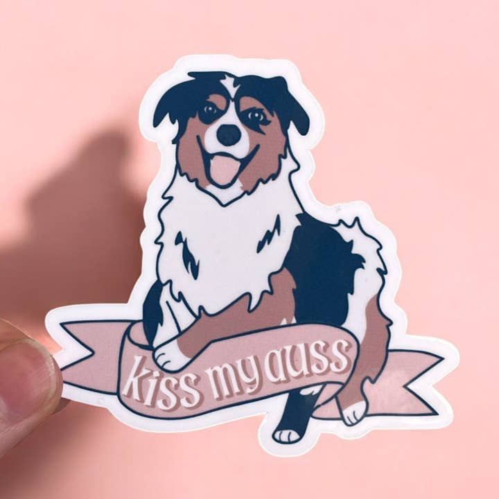 "Kiss My Auss" Funny Dog Sticker, waterproof stickers for wholesale by Boneyard Co.