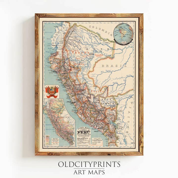 Old map of Peru 1916 Vintage Map | Vintage Map Wall Art Print for wholesale by OldCityPrints - Old Maps and Posters