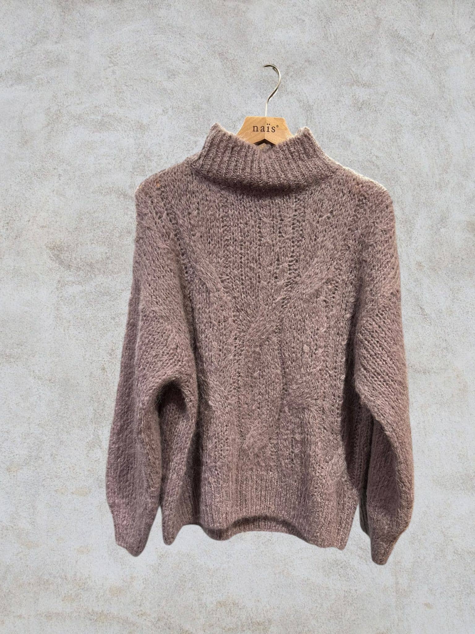 NAÏS PARIS – Pulôver - Mulher por atacado – Camisola de gola alta oversize com padrão entrançado 55% mohair8