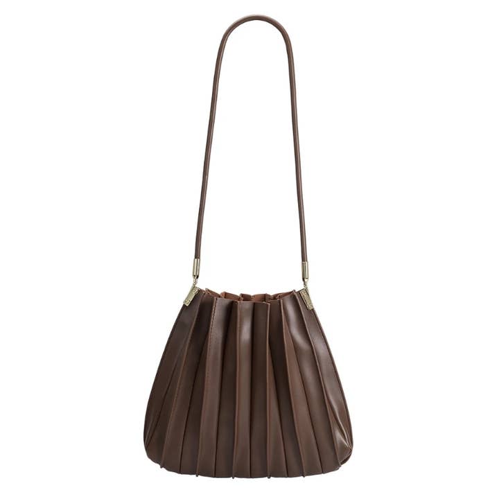 Carrie Chocolate Pleated Vegan Shoulder Bag for wholesale by Melie Bianco