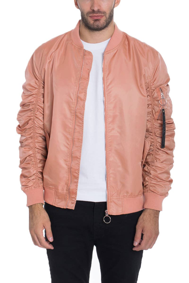 WEIV - Wholesale Bomber Jacket - Men's - Mens Light Weight Scrunched Flight Bomber Jacket - Mauve0