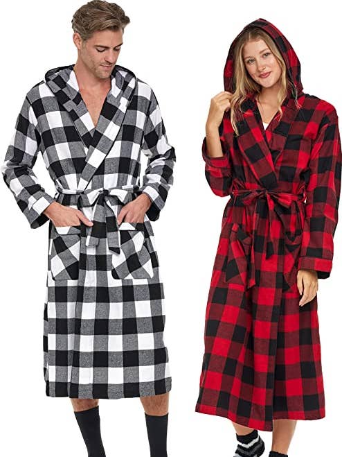 2 Pack 100% Brushed Cotton Flannel Long Hooded Robe for wholesale by I-Wear Brands