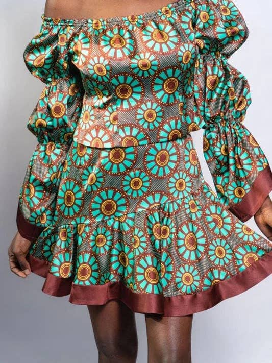 Turquoise Sunburst Türkisfarbener Sonnenstrahl-Rüschen-Minirock for wholesale on Faire2