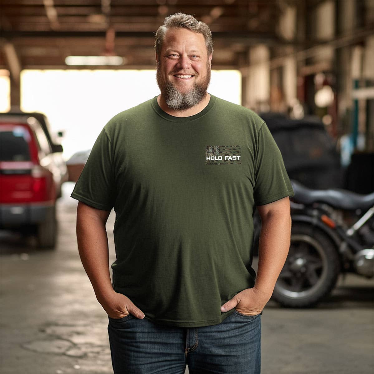 Military Green HOLD FAST Mens T-Shirt We The People Camo for wholesale on Faire1