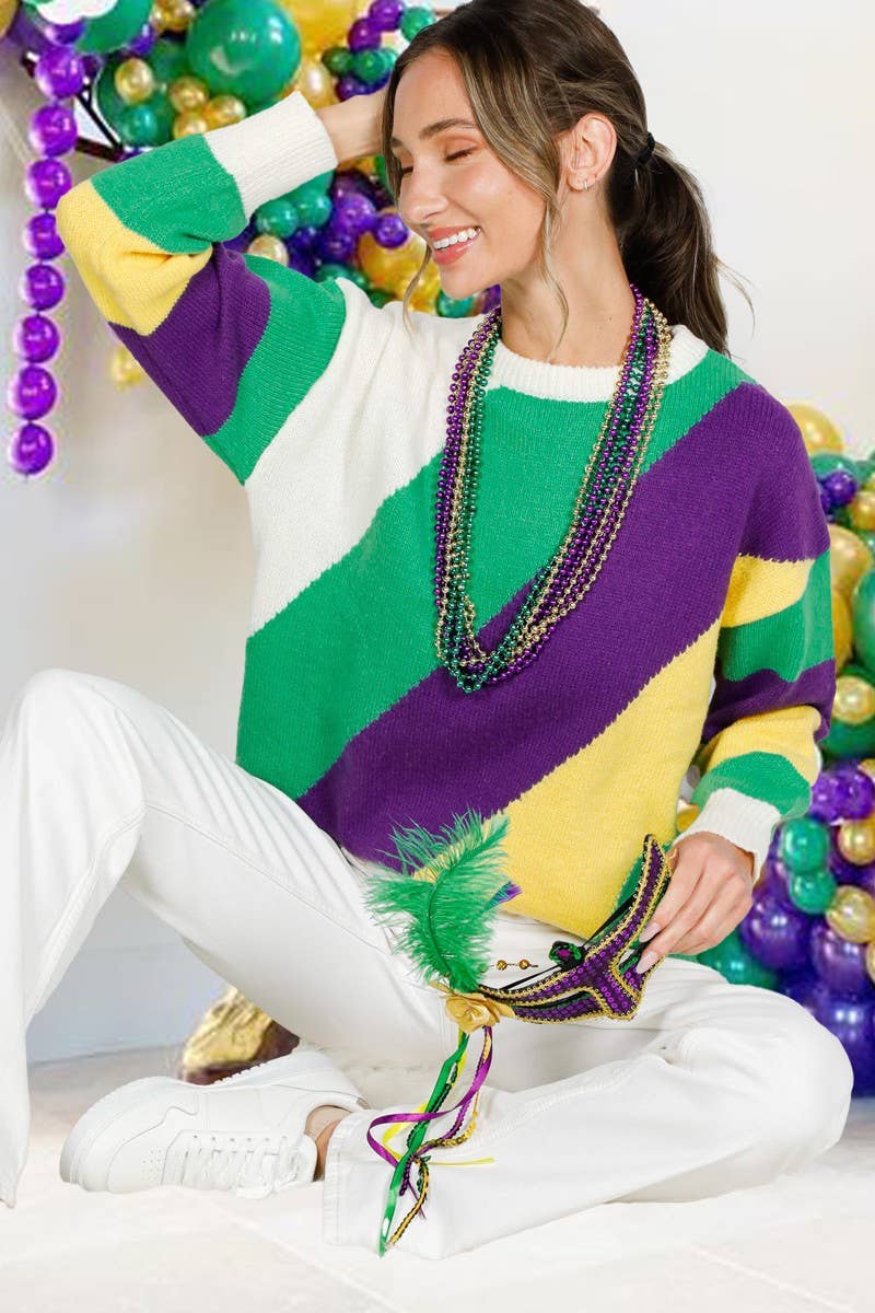 Multi Camisola de malha Mardi Gras Color Block VT60708A para venda a revendedores na Faire0