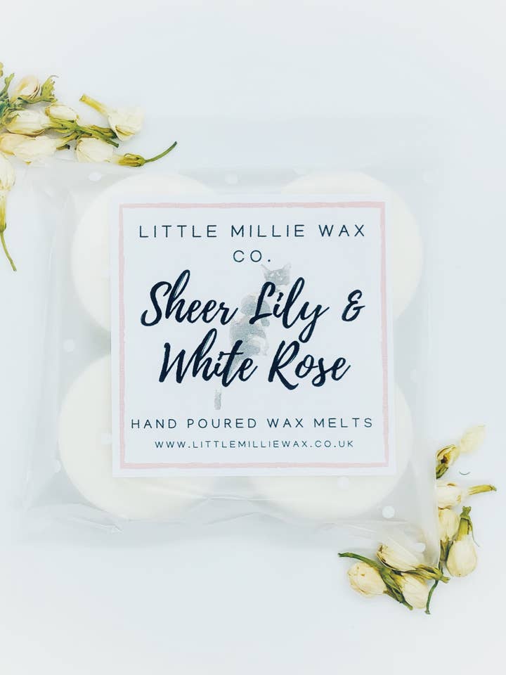 Cire à fondre Sheer Lily & White Rose (4 par paquet) pour la vente par Little Millie Wax Co.