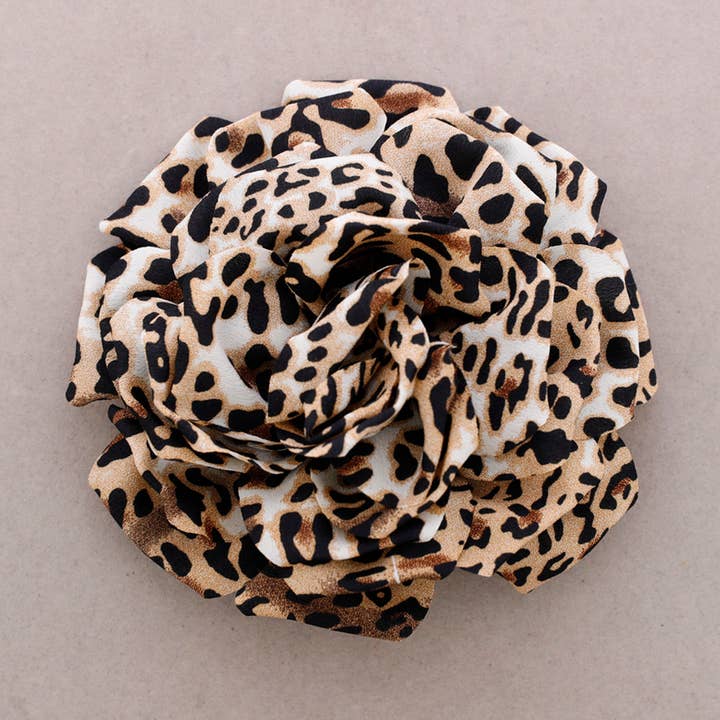 Sonata - Wholesale Snap Jewelry - Leopard Print Fabric Flower Brooch 15cm1