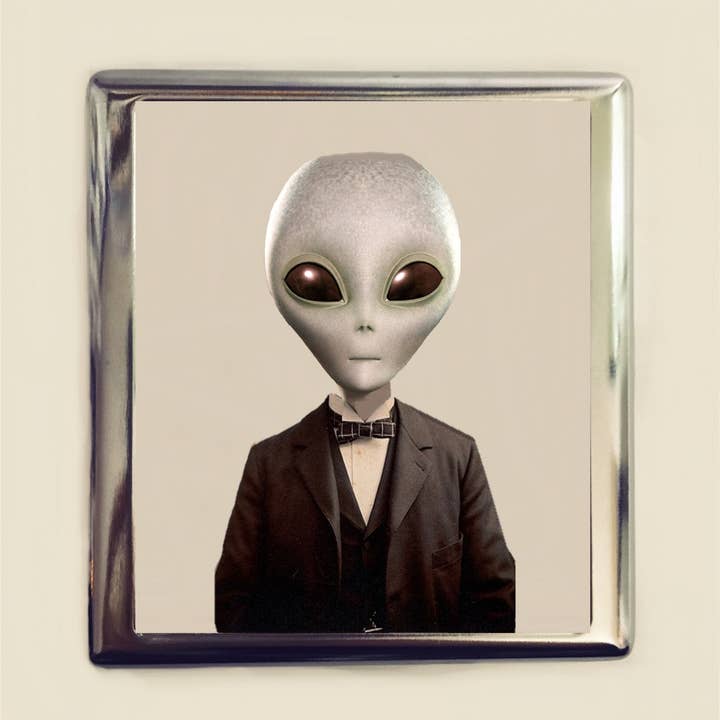 FringePop - Wholesale Cigarette Case - Victorian Alien Cigarette Case Business Card ID Holder Wallet Pop Altered Art Surrealism UFO Extraterrestrial Sci Fi
