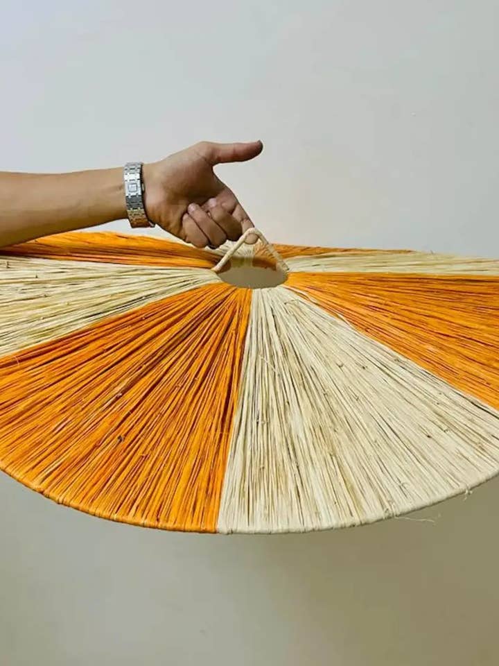 Handwoven Raffia Pendant Light with Color Panels for wholesale by martitec