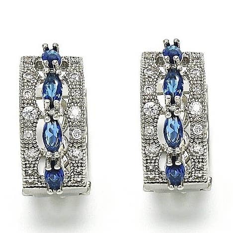 Rhodium Plated Lab Created Sapphire Oval Earrings for wholesale by FASHIONISTAAA