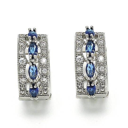Rhodium Plated Lab Created Sapphire Oval Earrings for wholesale by FASHIONISTAAA